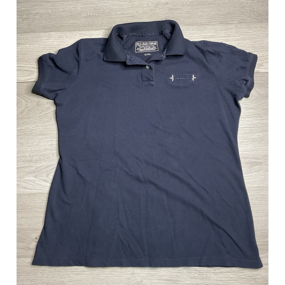 Polo Jeans Co Ralph Lauren Navy Blue Embroidered Pique Polo Shirt Womens XXL